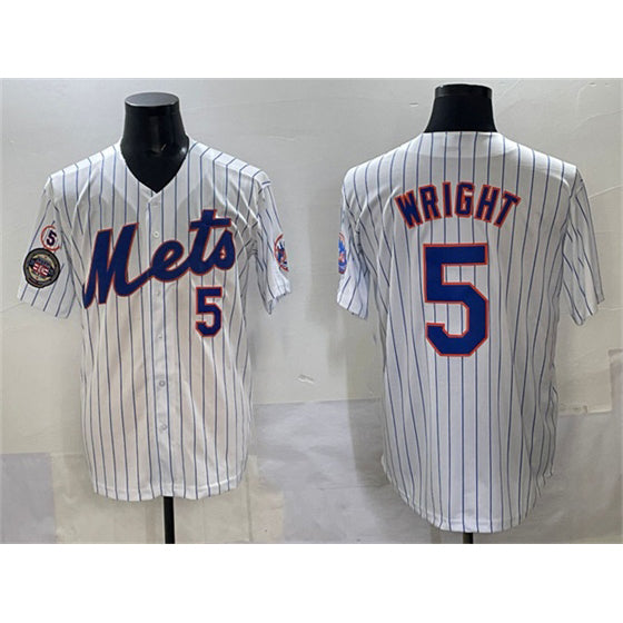 New York Mets #5 David Wright White Puhics With Patch Stitched Jersey