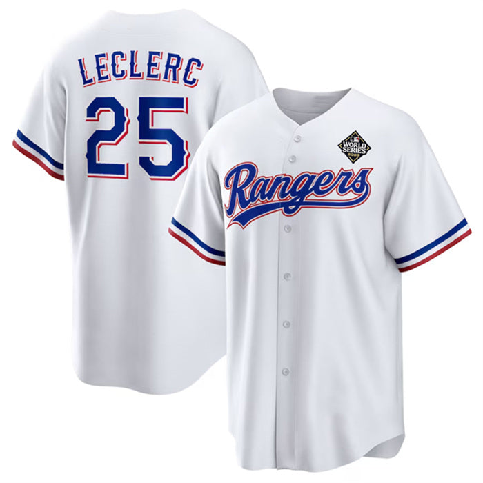 Texas Rangers #25 Jos¨¦ Leclerc White Puhics 2023 World Series Stitched Jersey