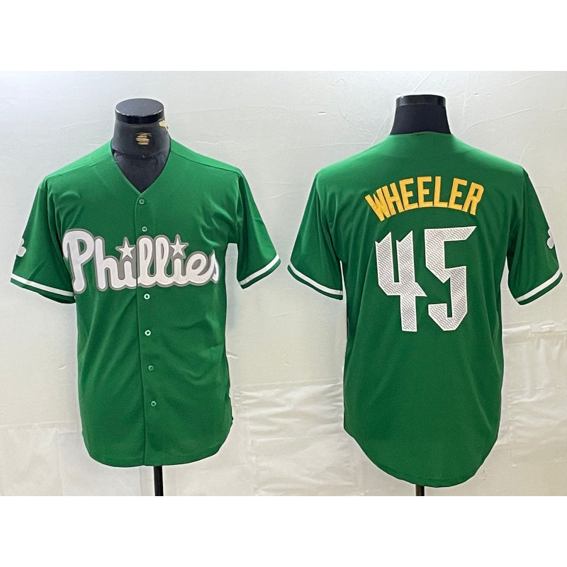 Philadelphia Phillies #45 Zack Wheeler Kelly Green Puhics Cool Base Jersey