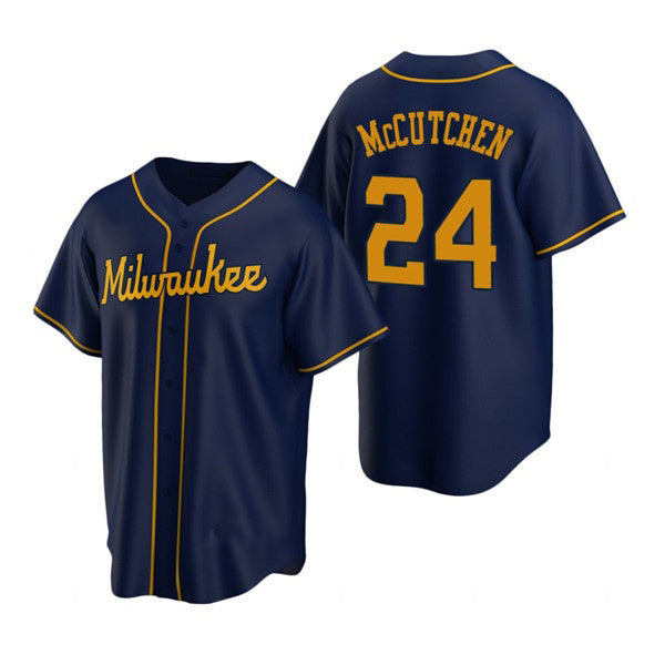 Milwaukee Brewers #24 Andrew McCutchen Navy Puhics Cool Base Stitched Jersey