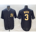New York Yankees #3 Babe Ruth Black Gold Puhics Cool Base Stitched Jersey