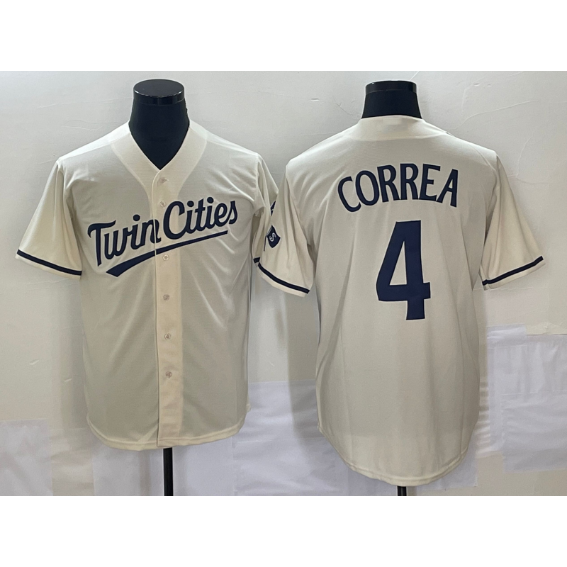 Minnesota Twins #4 Carlos Correa Cream Puhics 2022 City Connect Cool Base Stitched Jersey