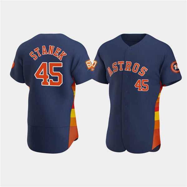 Houston Astros #45 Ryne Stanek Navy Puhics 60th Anniversary Flex Base Stitched Jersey