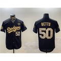 Los Angeles Dodgers #50 Mookie Betts Black Gold Puhics 2024 World Series With No. 34 Patch Limited Stitched Jersey