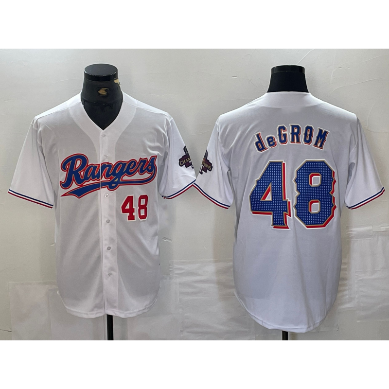 Texas Rangers #48 Jacob deGrom Number White Puhics 2024 Gold Collection Limited Cool Base Jerseys