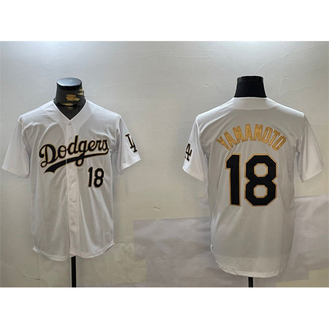 Los Angeles Dodgers #18 Yoshinobu Yamamoto White Gold Puhics Home Limited Stitched Jersey 2
