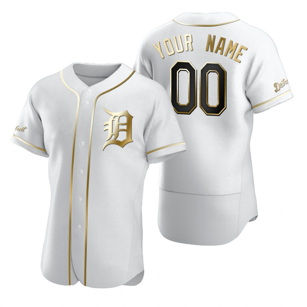 Custom Detroit Tigers White Puhics Stitched Flex Base Golden Edition Jersey