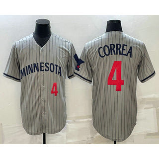 Minnesota Twins #4 Carlos Correa Number 2023 Grey Puhics Home Team Cool Base Stitched Jersey