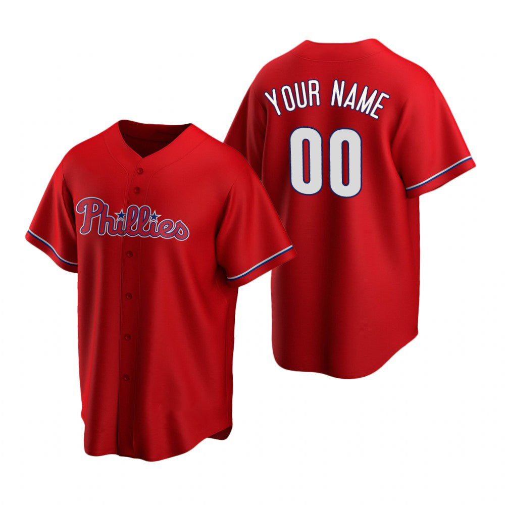 Custom Philadelphia Phillies Red Puhics Stitched Cool Base Jersey