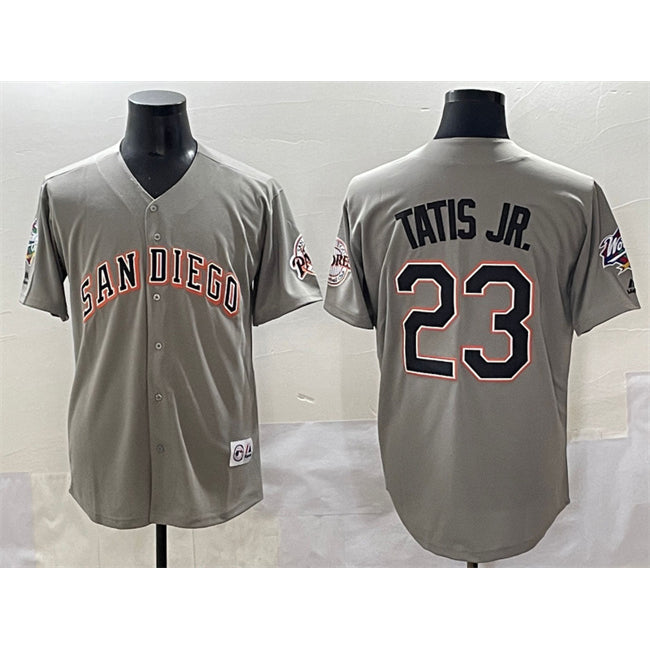 San Diego Padres #23 Fernando Tatis Jr. Gray Puhics Fashion Throwback With Patch Cool Base Stitched Jersey