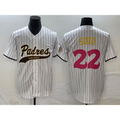 San Diego Padres #22 Juan Soto White Puhics Pinstripe 2023 City Connect Cool Base Stitched Jersey 2