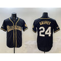 Seattle Mariners #24 Ken Griffey Jr. Black Gold Puhics Cool Base Stitched Jersey