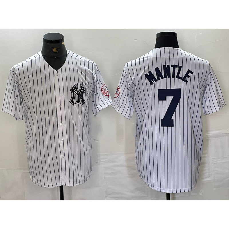 New York Yankees #7 Mickey Mantle Name White Puhics With Patch 2024 Cool Base Stitched Jersey