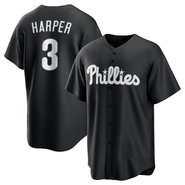 Philadelphia Phillies #3 Bryce Harper Black Puhics Lights Out Limited Stitched Jersey