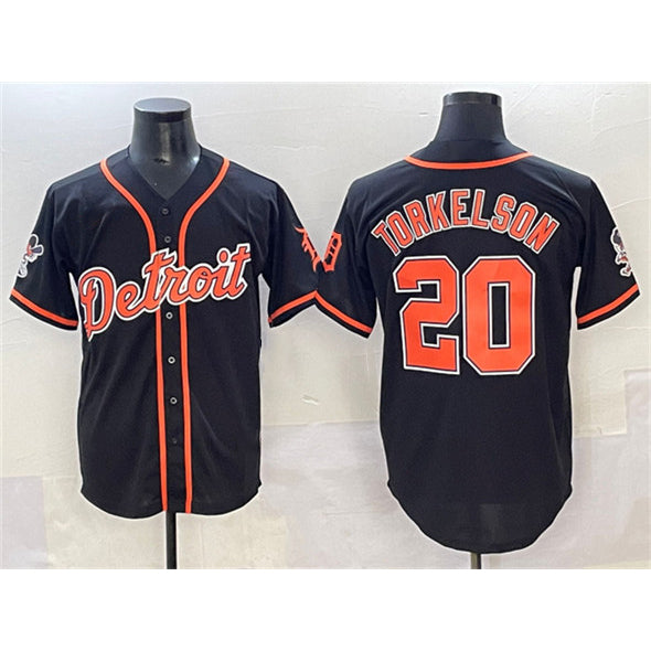 Detroit Tigers #20 Spencer Torkelson Black Puhics With Patch Cool Base Stitched Jersey