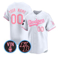 Custom Los Angeles Dodgers Active Player White Pink Puhics With Vin & Kobe Patch Limited Stitched Jersey