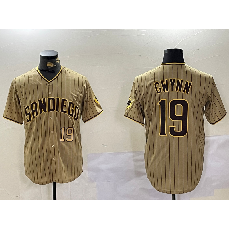 San Diego Padres #19 Tony Gwynn Khaki Puhics Team Logo Cool Base Jerseys