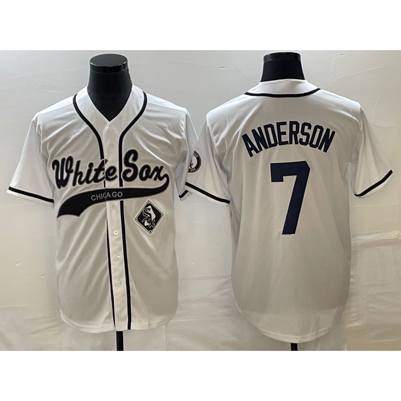 Chicago White Sox #7 Tim Anderson White Puhics Cool Base Stitched Jersey 2