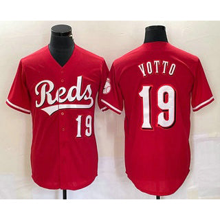Cincinnati Reds #19 Joey Votto Number Red Puhics Cool Base Stitched Jersey
