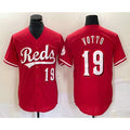 Cincinnati Reds #19 Joey Votto Number Red Puhics Cool Base Stitched Jersey