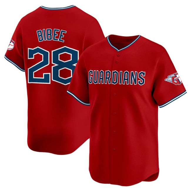 Cleveland Guardians #28 Tanner Bibee Red Puhics Alternate Limited Stitched Jersey