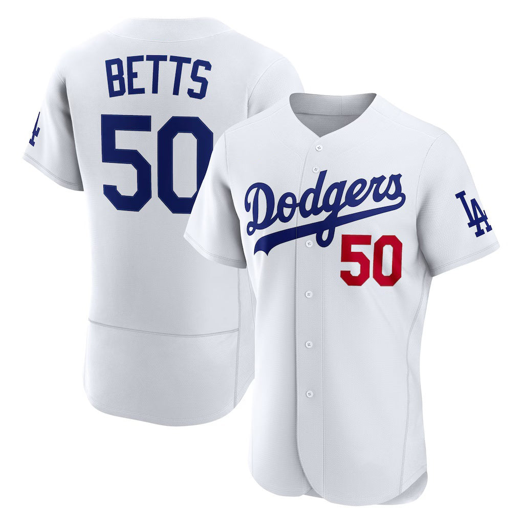 Los Angeles Dodgers #50 Mookie Betts White Puhics Home Authentic Jersey