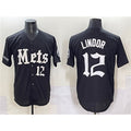 New York Mets #12 Francisco Lindor Black Puhics 'Gotham Gothic Edition' Vapor Premier Limited Stitched Jersey