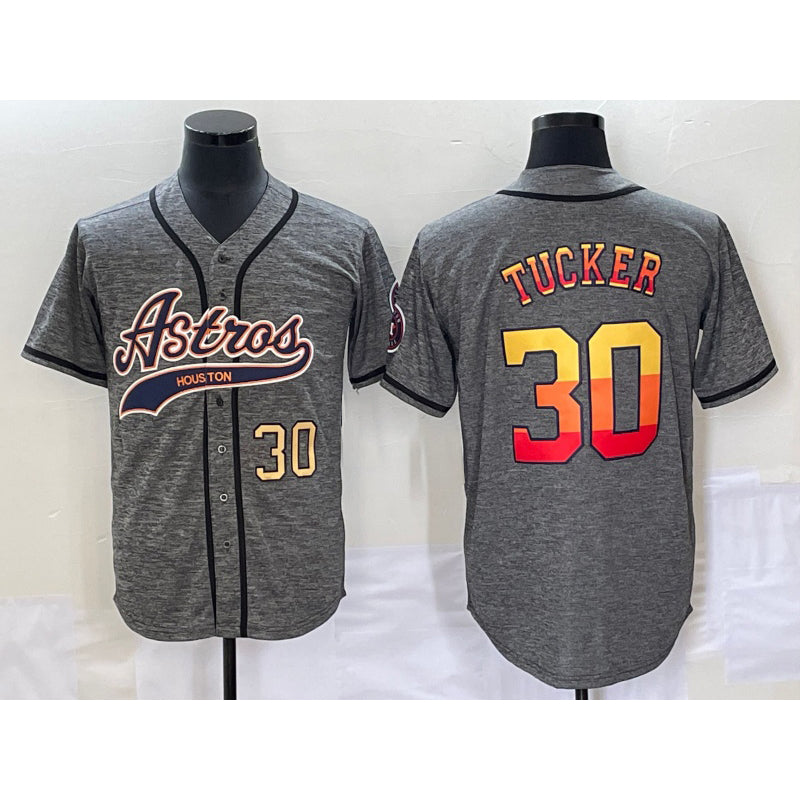 Houston Astros #30 Kyle Tucker Number Grey Puhics Gridiron Cool Base Stitched Jersey