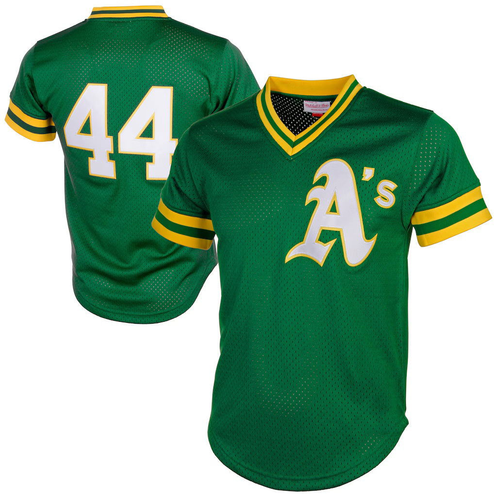 Oakland Athletics #44 Reggie Jackson Mitchell & Ness Green Puhics Authentic Batting Practice Jersey