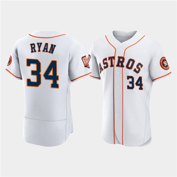 Houston Astros #34 Nolan Ryan White Puhics 60th Anniversary Flex Base Stitched Jersey