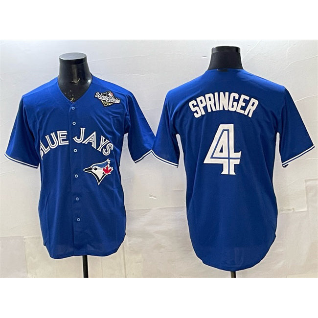 Toronto Blue Jays #4 George Springer Navy Puhics 2025 World Series Home Cool Base Stitched Jersey