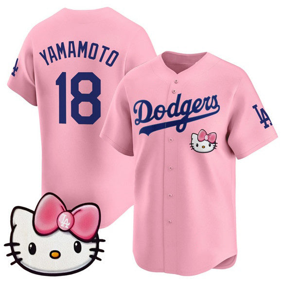 Los Angeles Dodgers #18 Yoshinobu Yamamoto Pink Puhics 2025 Hello Kitty Vapor Limited Stitched Jersey