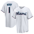 Miami Marlins #1 Connor Norby White Puhics Home Replica Jersey