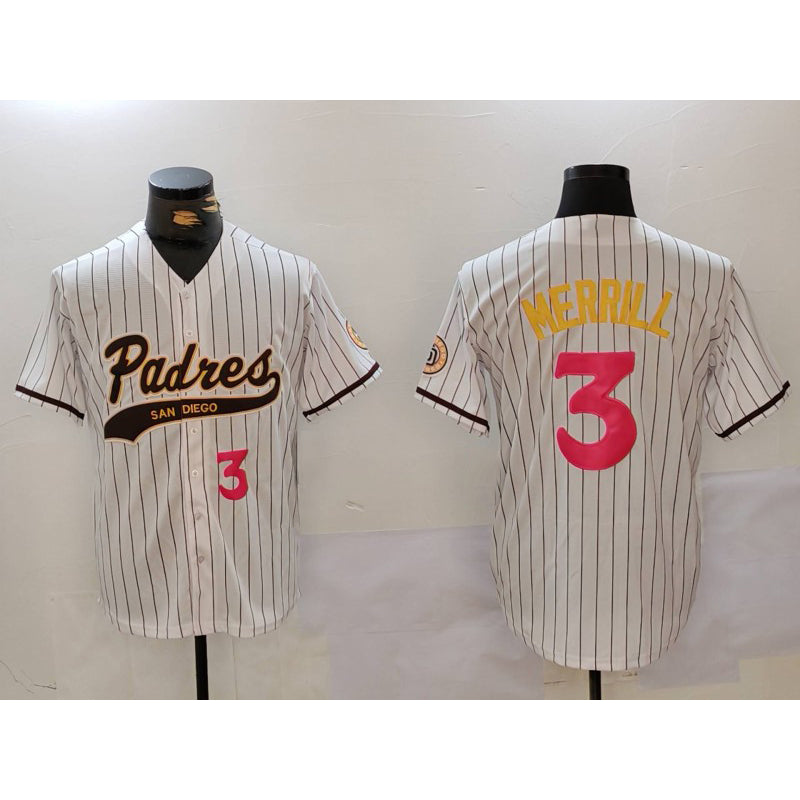 San Diego Padres #3 Jackson Merrill white Puhics Cool Base Stitched Jerseys
