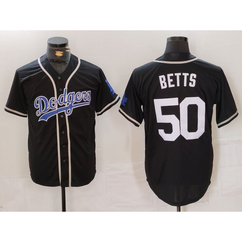 Los Angeles Dodgers #50 Mookie Betts Black White Puhics Cool Base Stitched Jersey