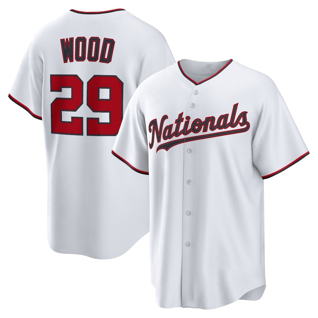 Washington Nationals #29 James Wood White Puhics Home Replica Jersey