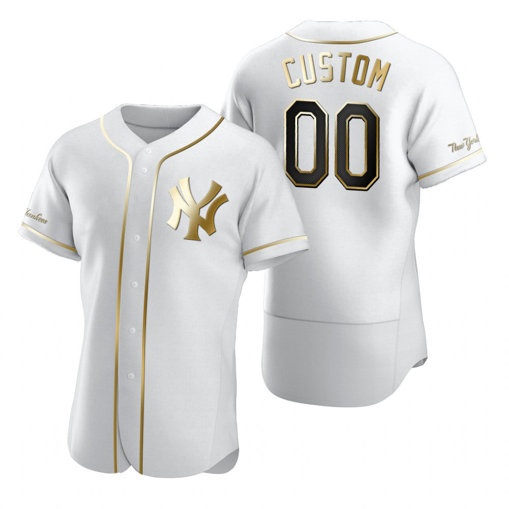 Custom New York Yankees White Puhics Stitched Flex Base Golden Edition Jersey
