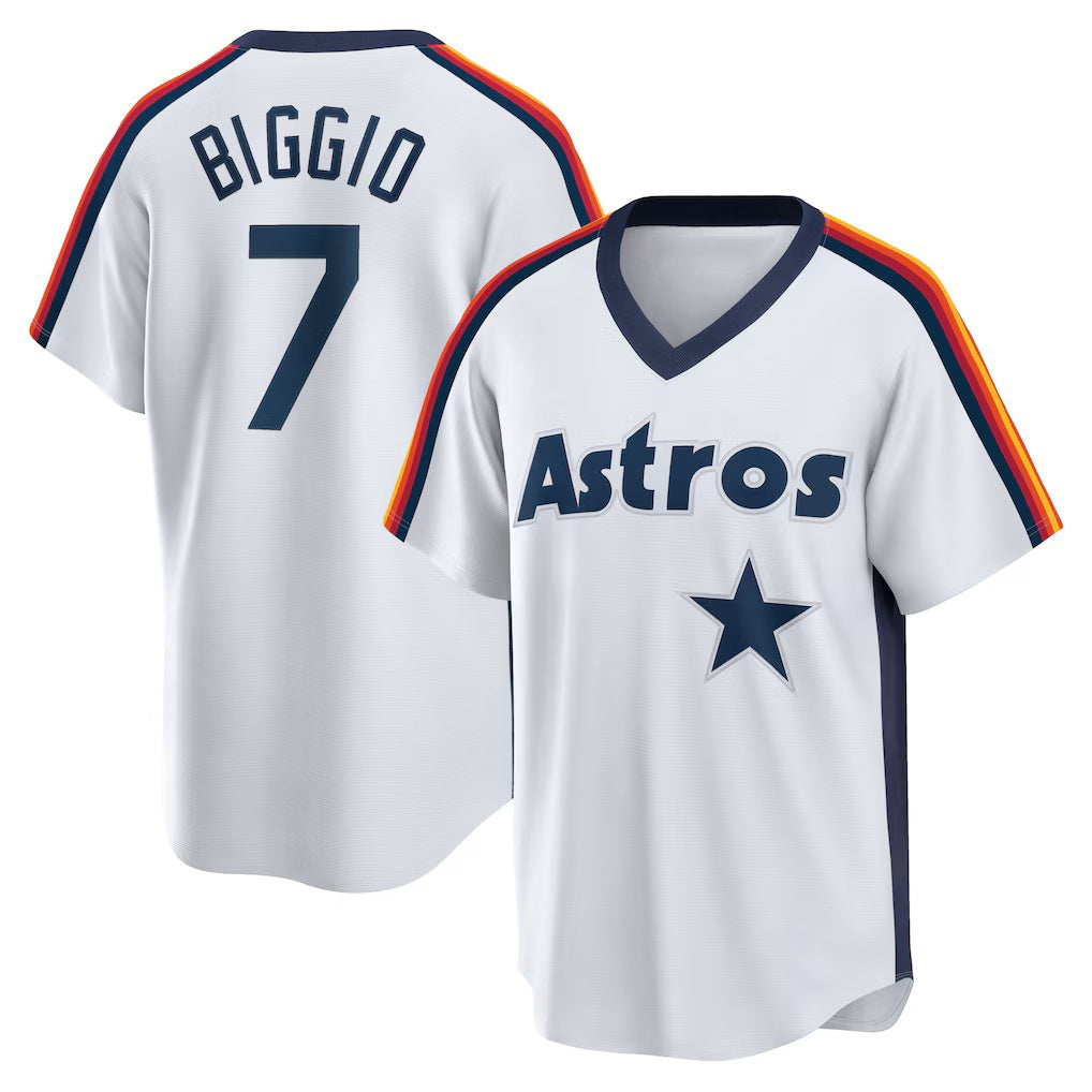 Houston Astros #7 Craig Biggio White Puhics Home Cooperstown Collection Logo Player Jersey