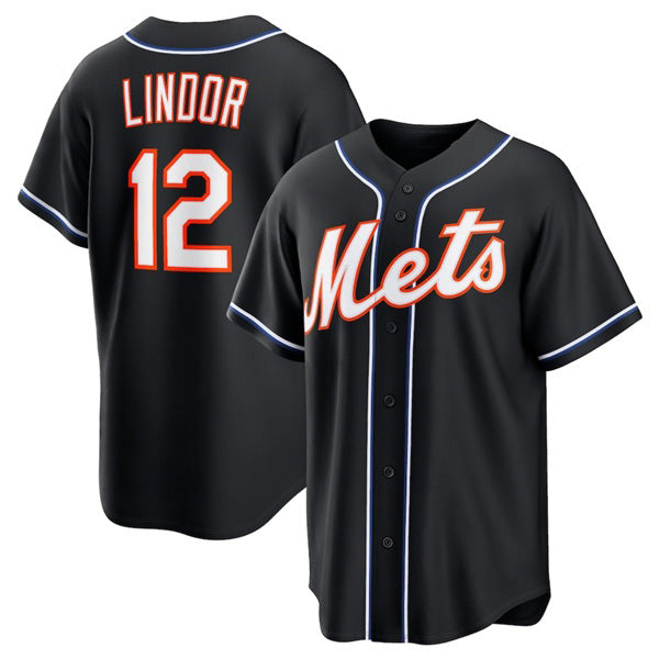 New York Mets #12 Francisco Lindor 2026 Black Puhics Out Stitched Jersey