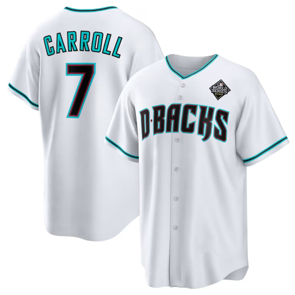 Arizona Diamondbacks #7 Corbin Carroll White Puhics 2023 World Series Cool Base Stitched Jerseys