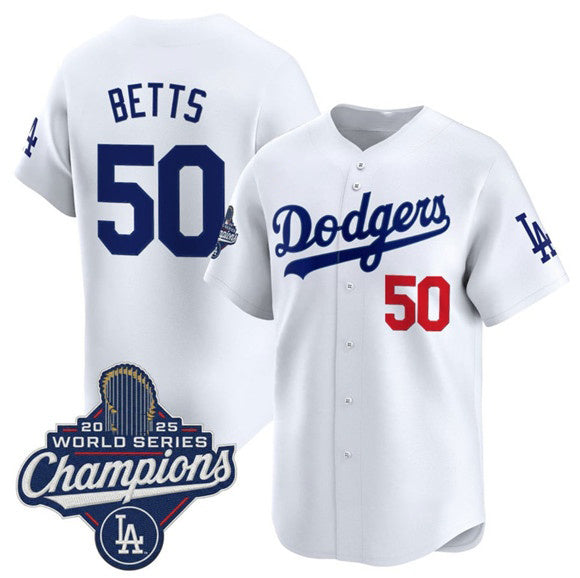 Los Angeles Dodgers #50 Mookie Betts White Puhics 2025 Champions Stitched Jersey