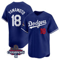 Los Angeles Dodgers #18 Yoshinobu Yamamoto Royal Puhics 2024 World Series Champions Alternate Limited Stitched Jersey