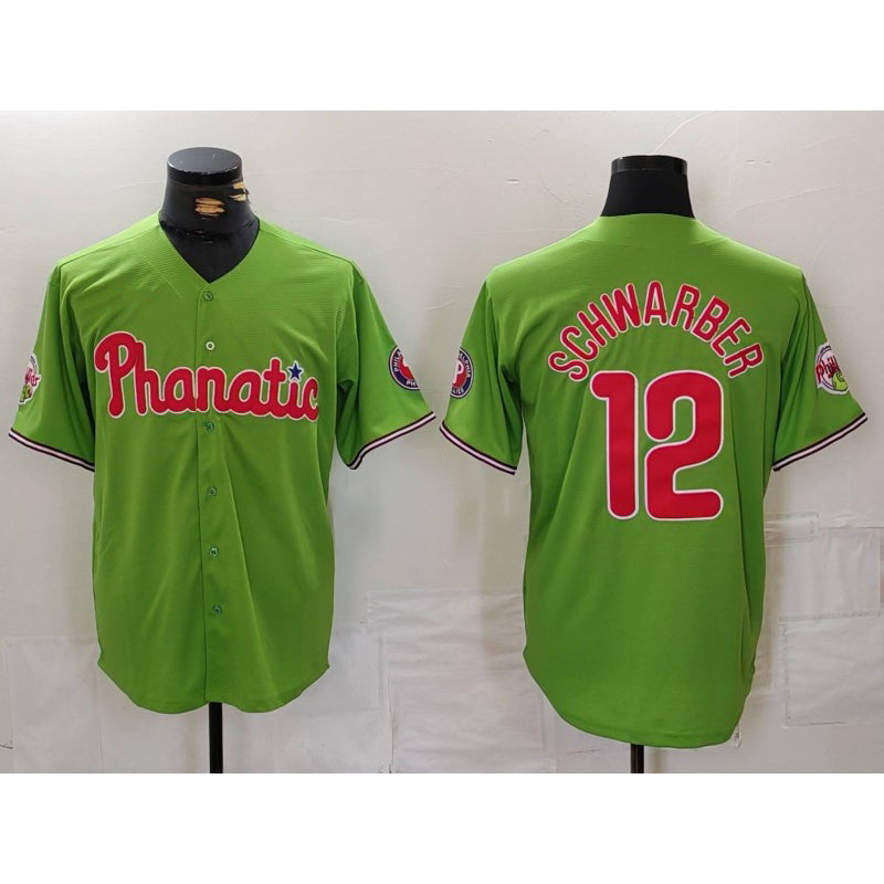 Philadelphia Phillies #12 Kyle Schwarber Green Puhics With Patch Stitched Cool Base Jersey
