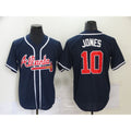 Atlanta Braves #10 Chipper Jones Navy Blue Puhics Stitched Cool Base Jersey