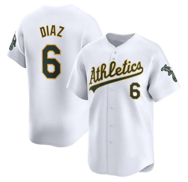 Oakland Athletics #6 Jordan Diaz White Puhics Home Limited Stitched Jersey