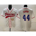 Atlanta Braves #44 Hank Aaron Number White Puhics Cool Base With Patch Stitched Jersey