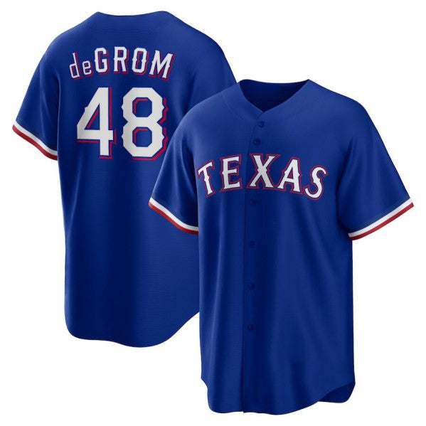 Texas Rangers #48 Jacob deGrom Royal Puhics Cool Base Stitched Jersey
