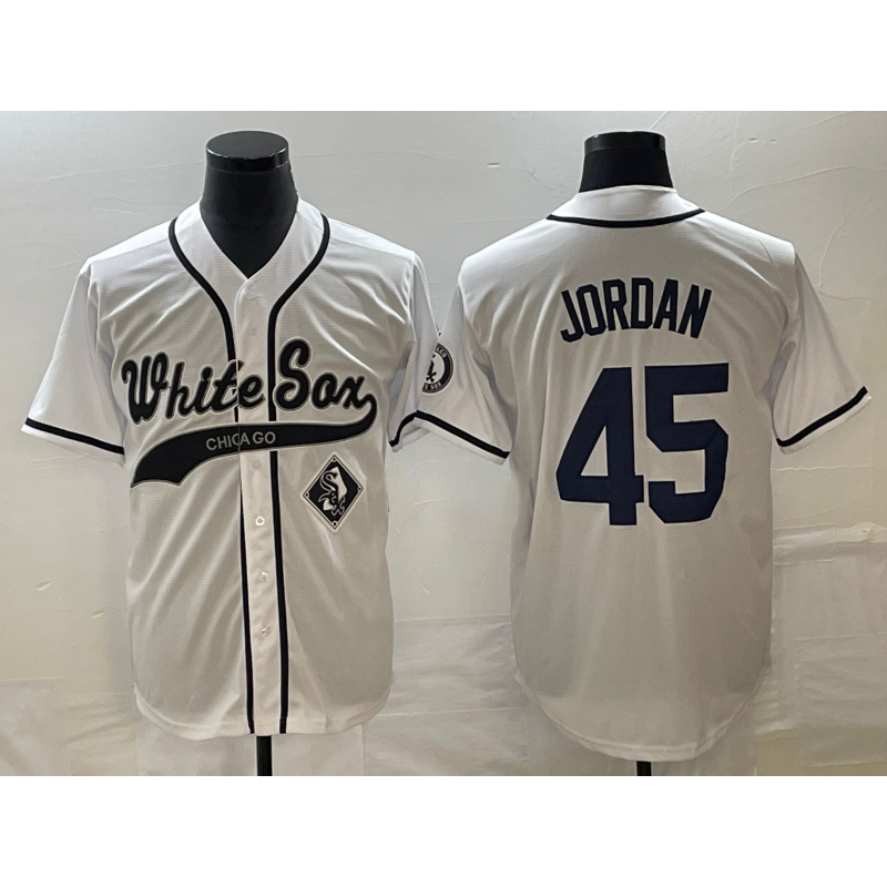 Chicago White Sox #45 Michael Jordan White Puhics Cool Base Stitched Jersey 2