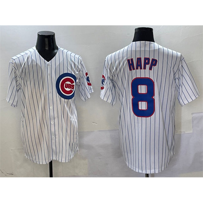 Chicago Cubs #8 Ian Happ White Puhics Cool Base Stitched Jersey