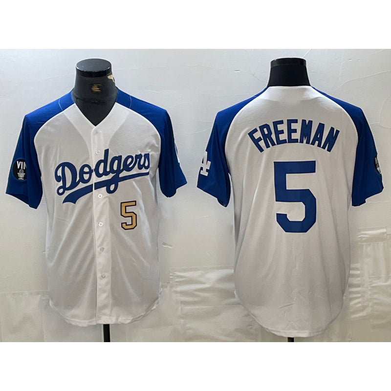 Los Angeles Dodgers #5 Freddie Freeman Number White Blue Puhics Fashion Stitched Cool Base Limited Jersey 3
